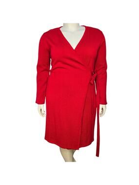 Amanda Charles Sweater Knit Wrap Dress Womens X-Large Red Holiday Christmas